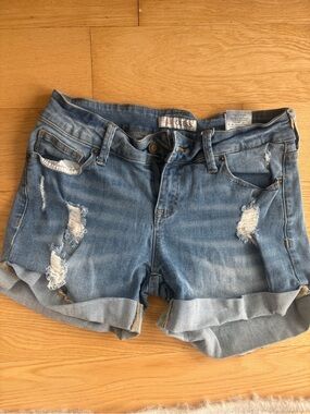 GUESS Light Blue Distressed Denim Roll-Cuff Women's Shorts